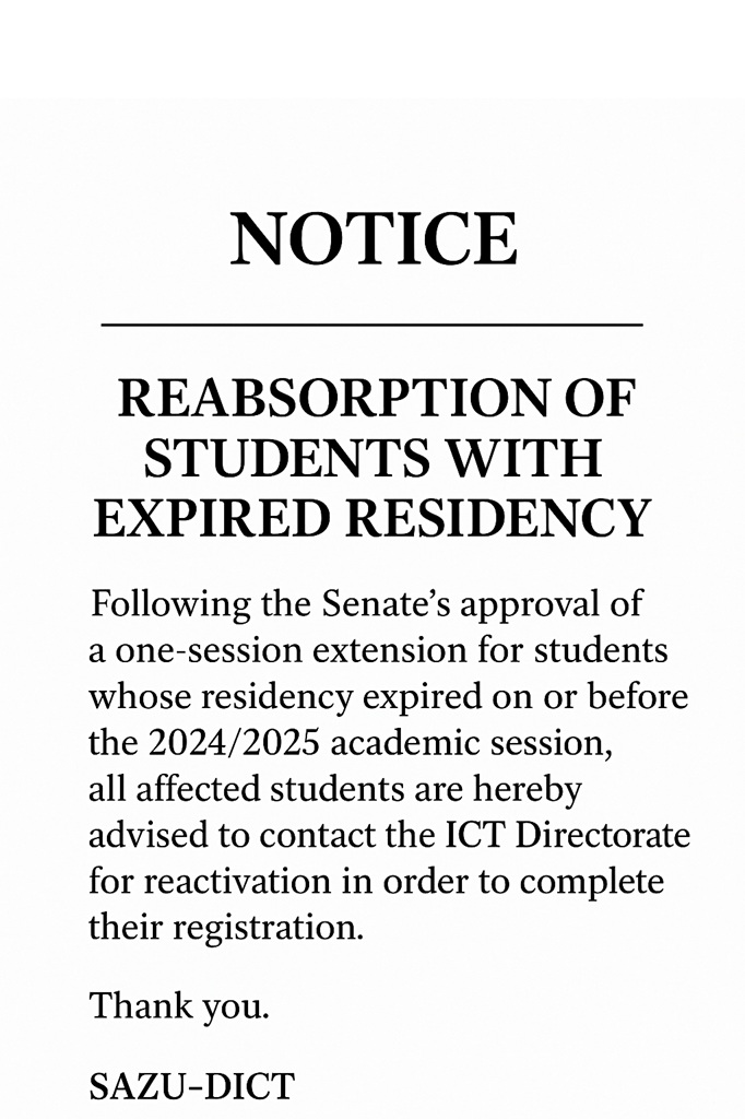 Reabsorption of Students with Expired Residency